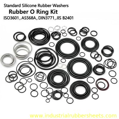 Standard Size Silicone Rubber Washers O Ring Kit with 70 Shore A Hardness and ISO3601, AS568A, DIN3771, JIS B2401 Compliance